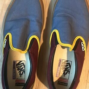Vans Custom Skate Shoes with Yellow and Maroon Highlights